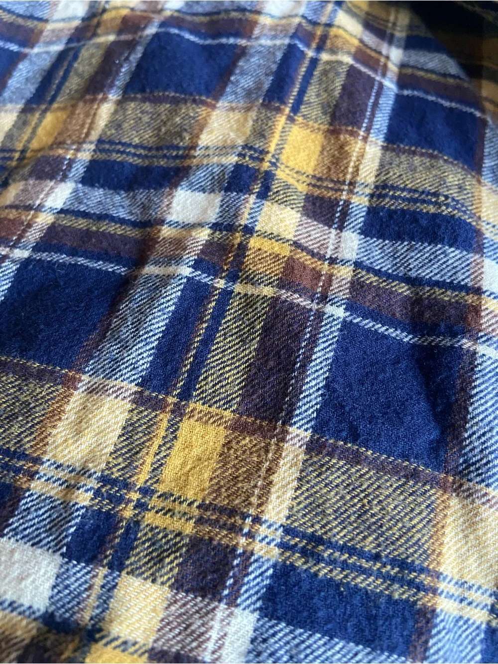 J. Crew Men's Navy and Yellow Plaid Flannel Shirt
